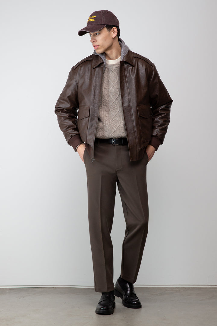 VEGAN LEATHER BOMBER JACKET in Turkish Coffee — alternate angle