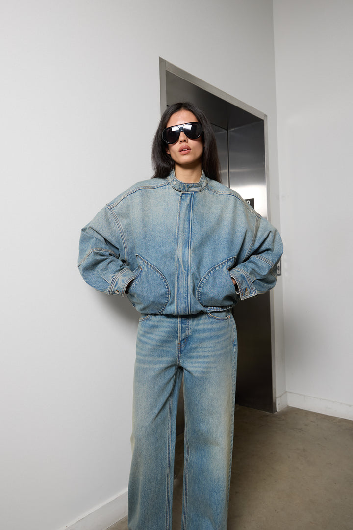 DENIM MOTO BOMBER JACKET