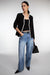 Contrast trim button front collarless blazer in black cream — main image