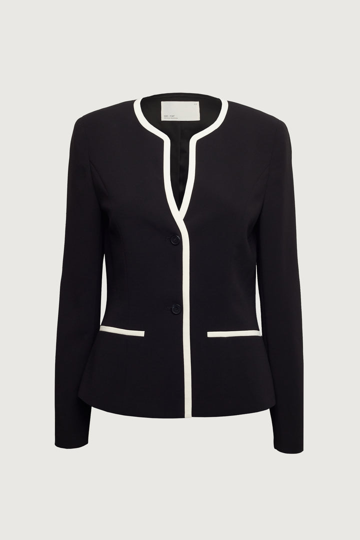 CONTRAST TRIM BUTTON FRONT COLLARLESS BLAZER
