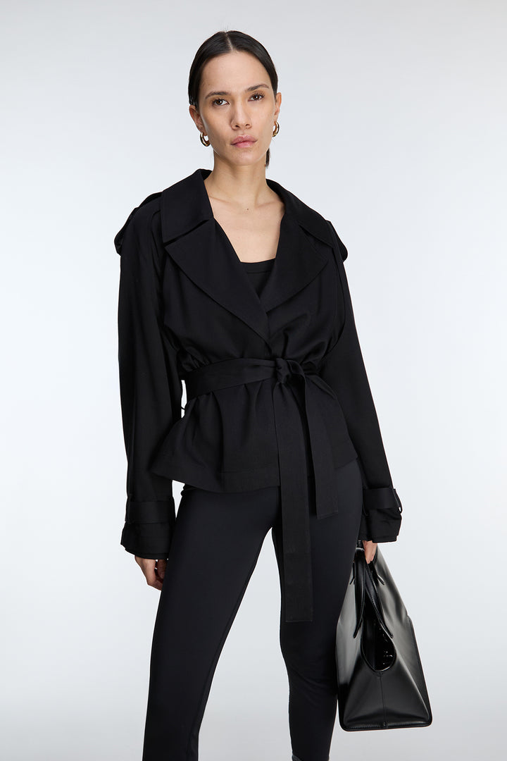 CROPPED FLOWY TRENCH COAT in Black — alternate angle