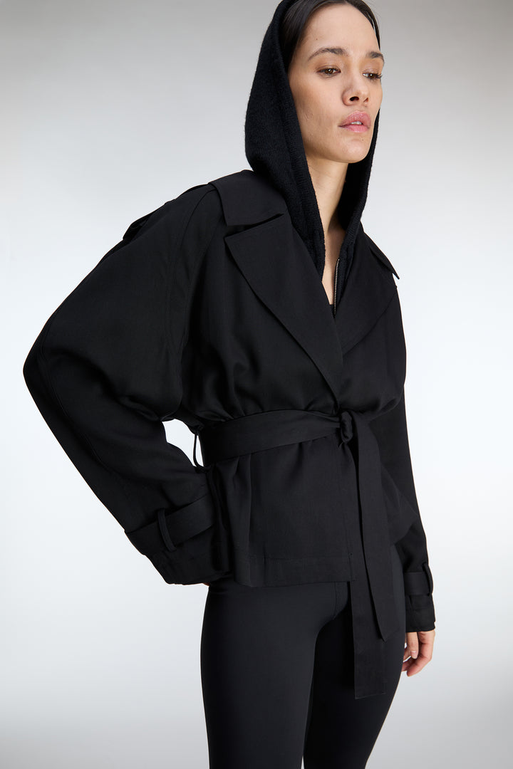 CROPPED FLOWY TRENCH COAT in Black — alternate angle