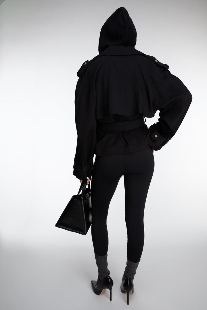 CROPPED FLOWY TRENCH COAT in Black — alternate angle