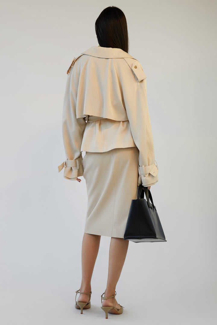 CROPPED FLOWY TRENCH COAT in Fog — alternate angle