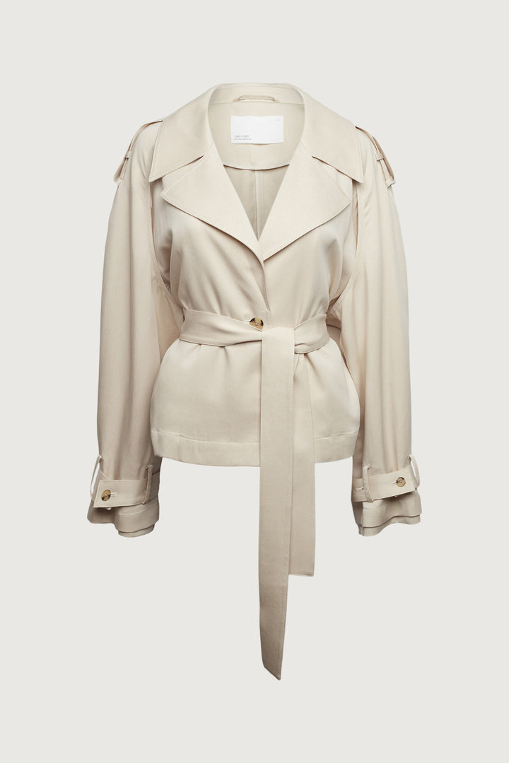 CROPPED FLOWY TRENCH COAT in Fog — alternate angle