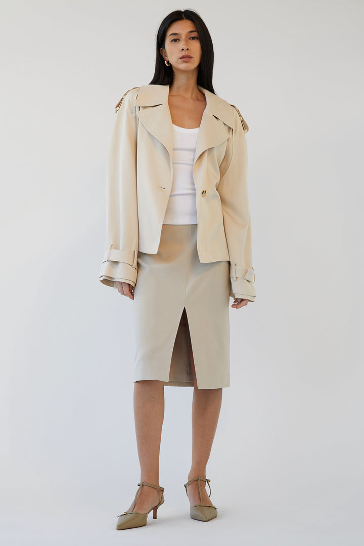 CROPPED FLOWY TRENCH COAT in Fog — alternate angle