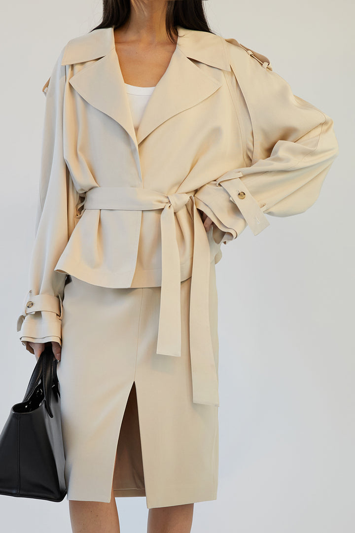 CROPPED FLOWY TRENCH COAT in Fog — alternate angle