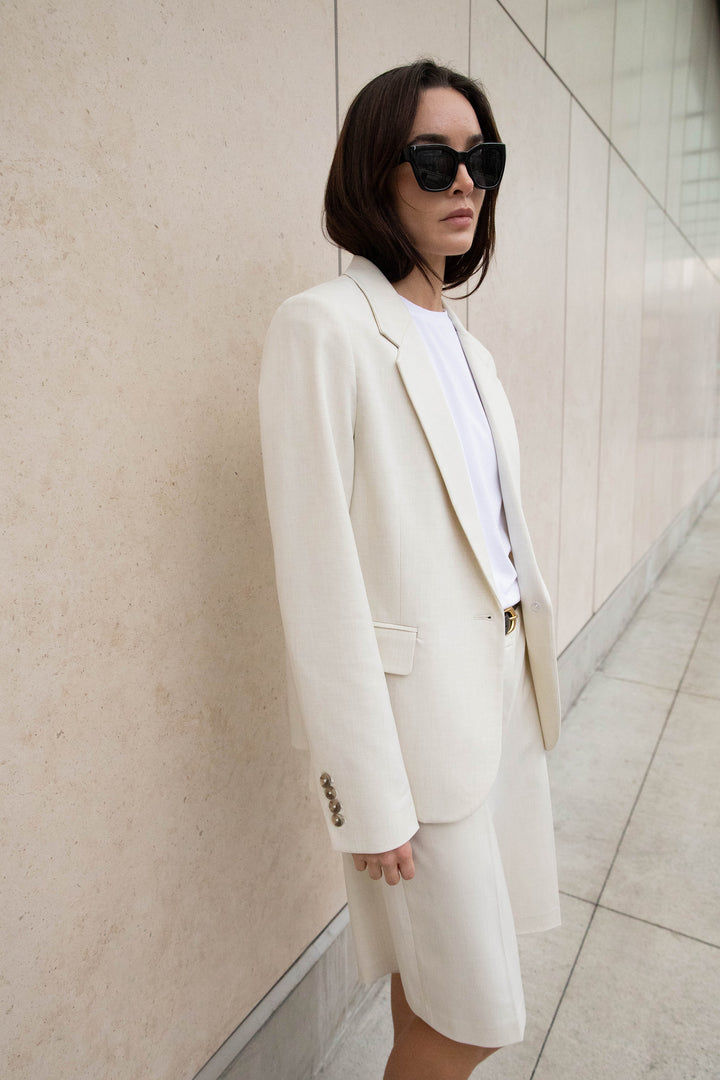 CLASSIC FIT SUITING BLAZER in Heather Oatmeal — alternate angle