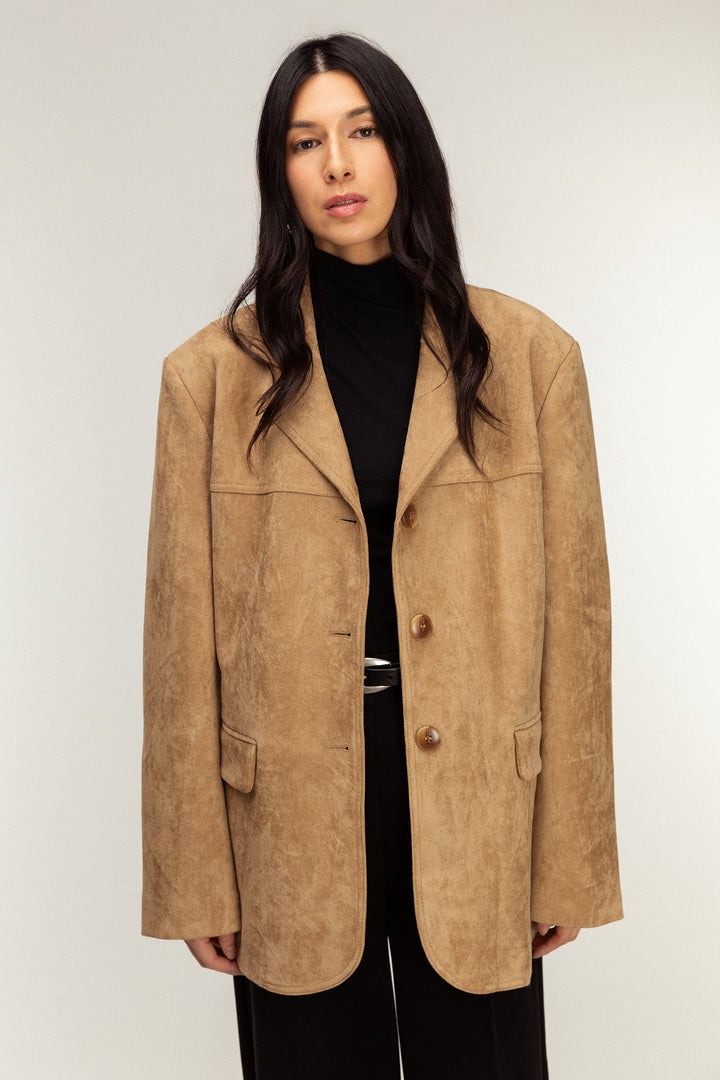 OVERSIZED VEGAN SUEDE BLAZER in Beige — alternate angle