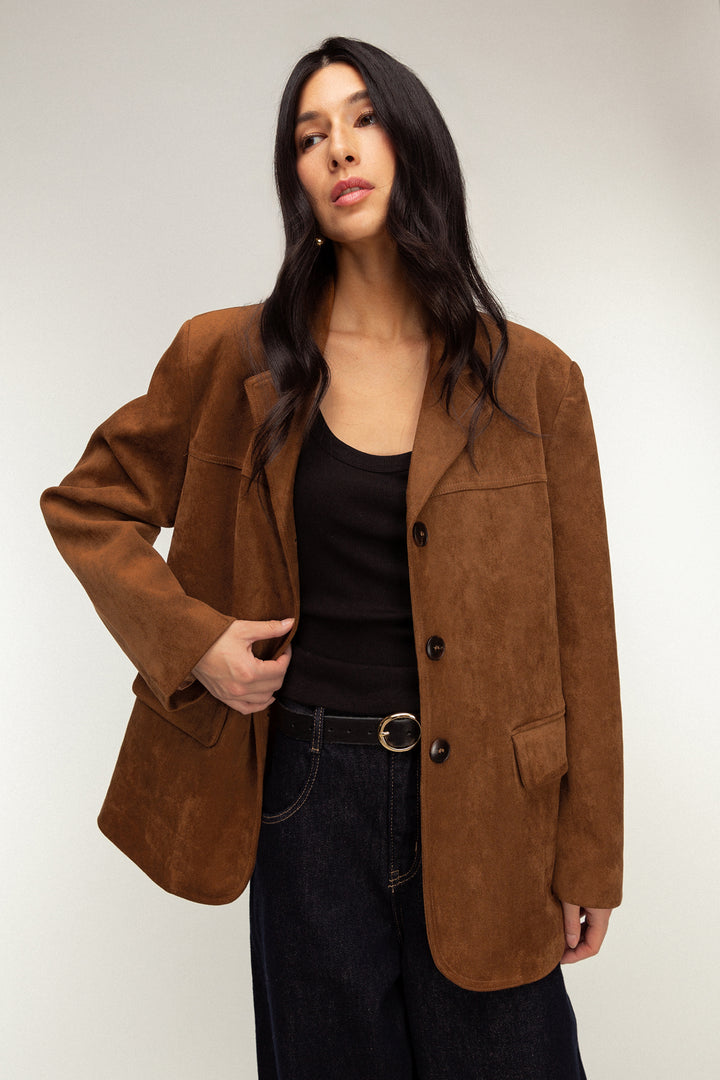 OVERSIZED VEGAN SUEDE BLAZER in Camel — alternate angle