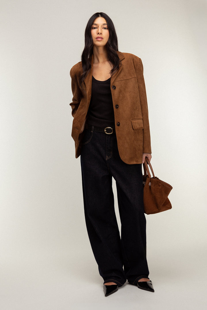 OVERSIZED VEGAN SUEDE BLAZER in Camel — alternate angle