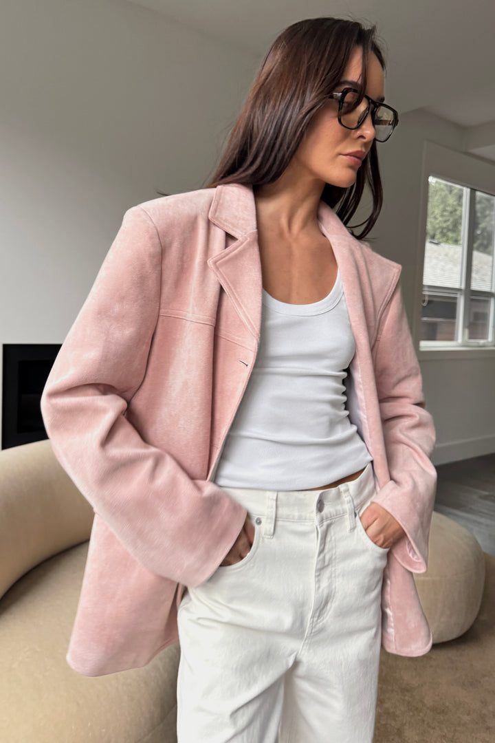 OVERSIZED VEGAN SUEDE BLAZER in Light Yellow — alternate angle