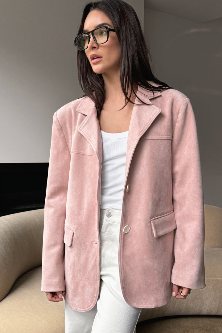 OVERSIZED VEGAN SUEDE BLAZER in Light Pink — alternate angle