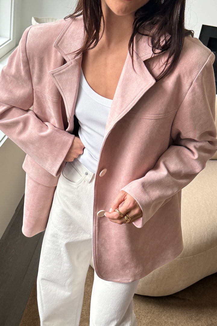 OVERSIZED VEGAN SUEDE BLAZER in Light Pink — alternate angle
