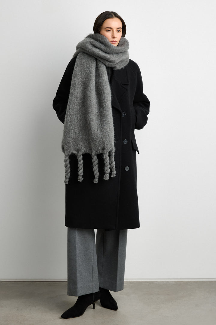 OVERSIZED WOOL-BLEND DOUBLE-BREASTED COAT in Black Herringbone — alternate angle