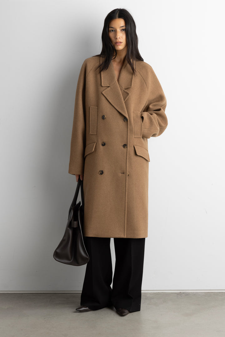 OVERSIZED WOOL-BLEND DOUBLE-BREASTED COAT in Malt Ball — alternate angle
