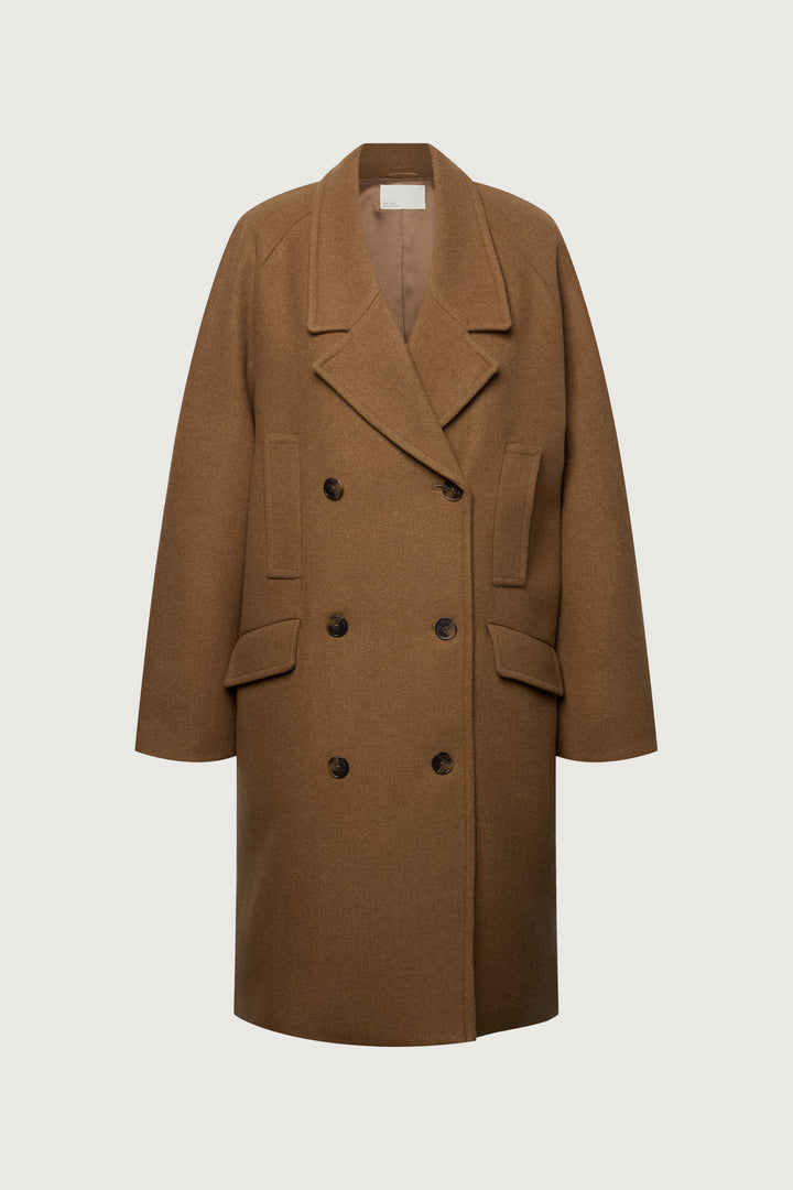 OVERSIZED WOOL-BLEND DOUBLE-BREASTED COAT in Malt Ball — alternate angle