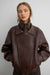 Vegan leather double collar biker jacket in coffee bean — main image