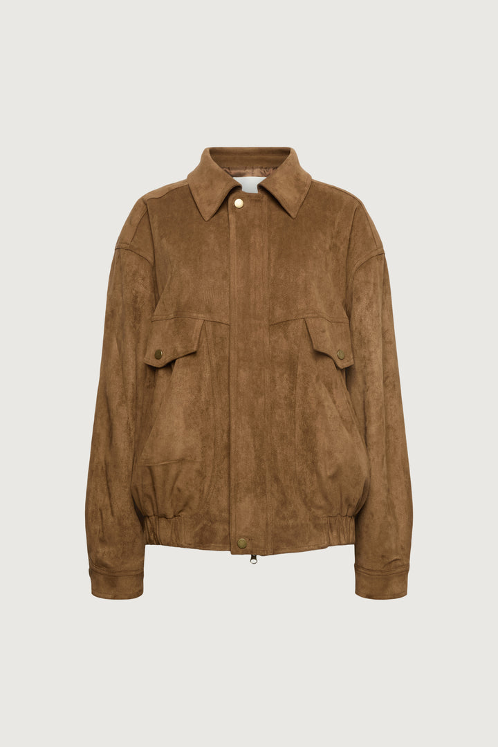 VEGAN SUEDE BOMBER JACKET in Camel — alternate angle