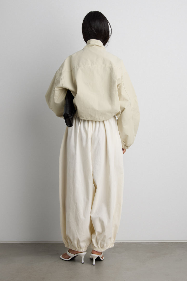 HIGH FUNNEL NECK CROPPED DRAWSTRING JACKET in Beige — alternate angle