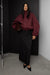 High funnel neck cropped drawstring jacket in wine — main image