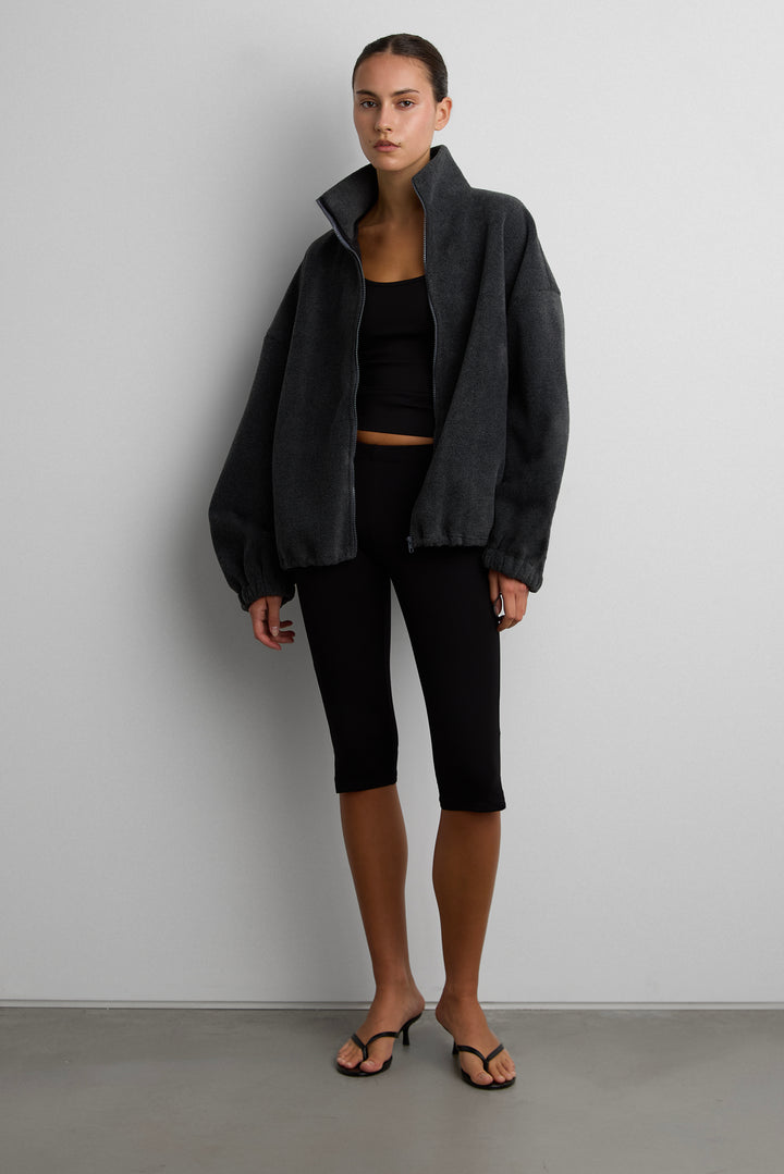 OVERSIZED FUNNEL NECK FLEECE JACKET in Charcoal — alternate angle