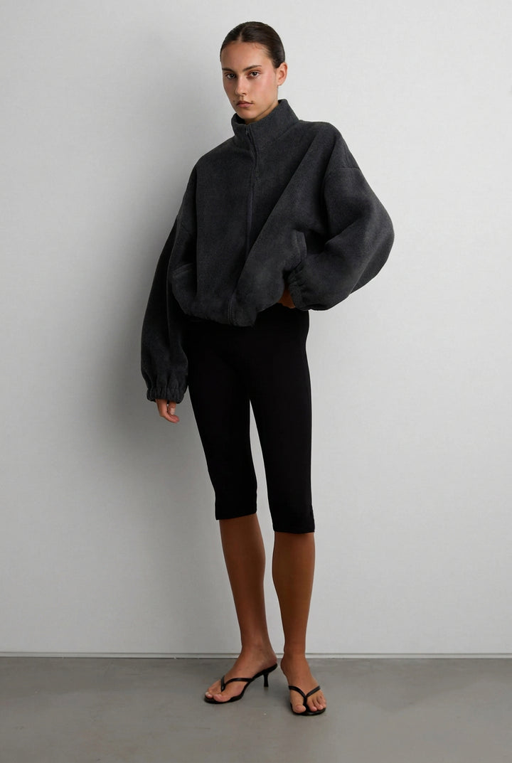 OVERSIZED FUNNEL NECK FLEECE JACKET in Charcoal — alternate angle