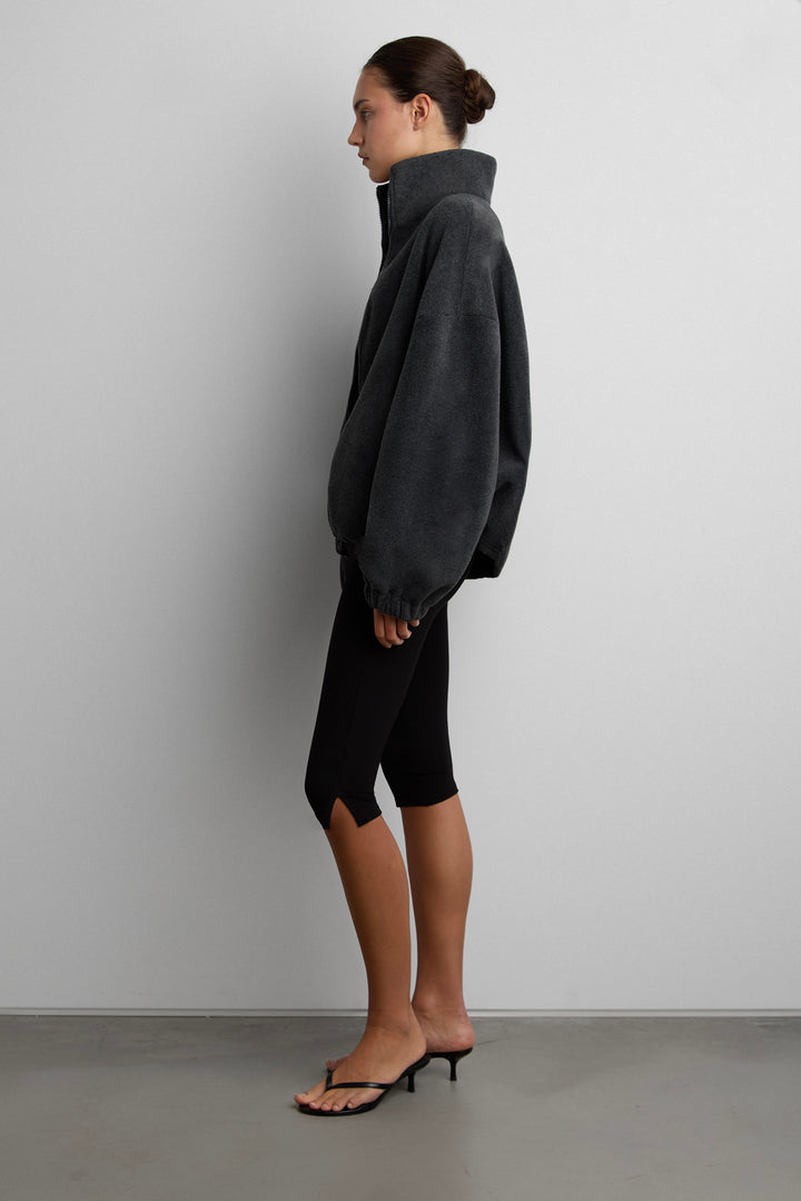 OVERSIZED FUNNEL NECK FLEECE JACKET in Charcoal — alternate angle