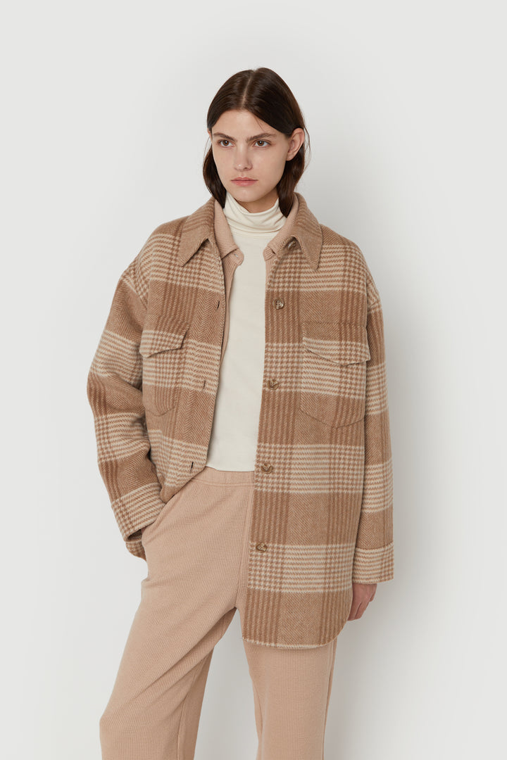 PLAID WOOL BLEND SHACKET in Portabella Plaid — alternate angle