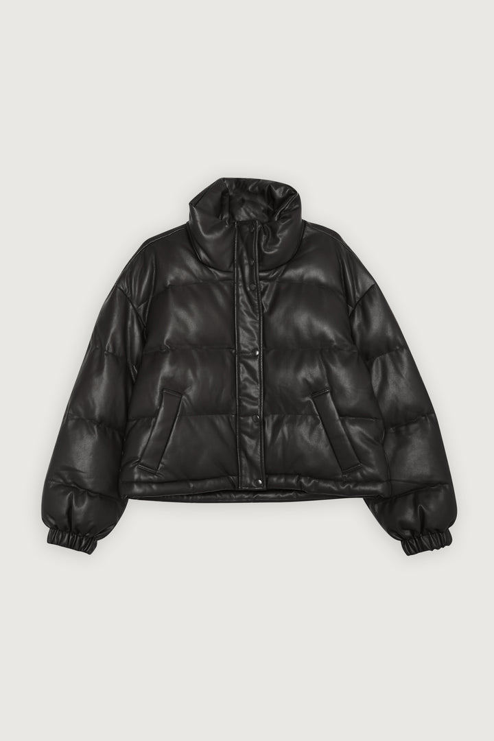 VEGAN LEATHER PUFFER in Black — alternate angle