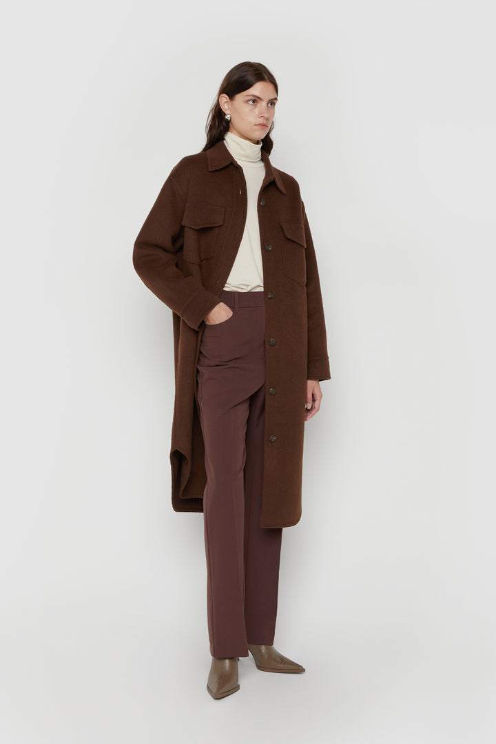 OVERSIZED WOOL BLEND MIDI SHACKET in Fudge — alternate angle