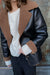 Sherpa trimmed vegan leather jacket in black coffee liqueur — main image