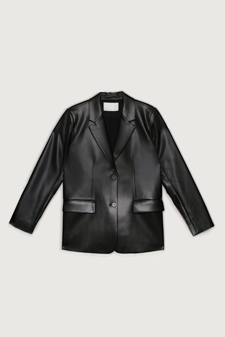 VEGAN LEATHER BLAZER in Black — alternate angle
