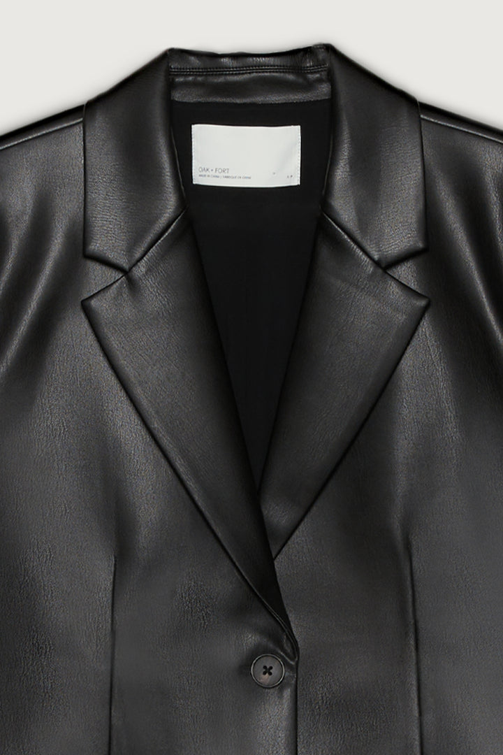 VEGAN LEATHER BLAZER in Black — alternate angle