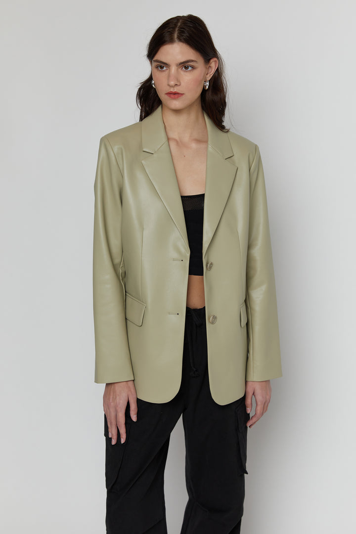 VEGAN LEATHER BLAZER in Elm — alternate angle