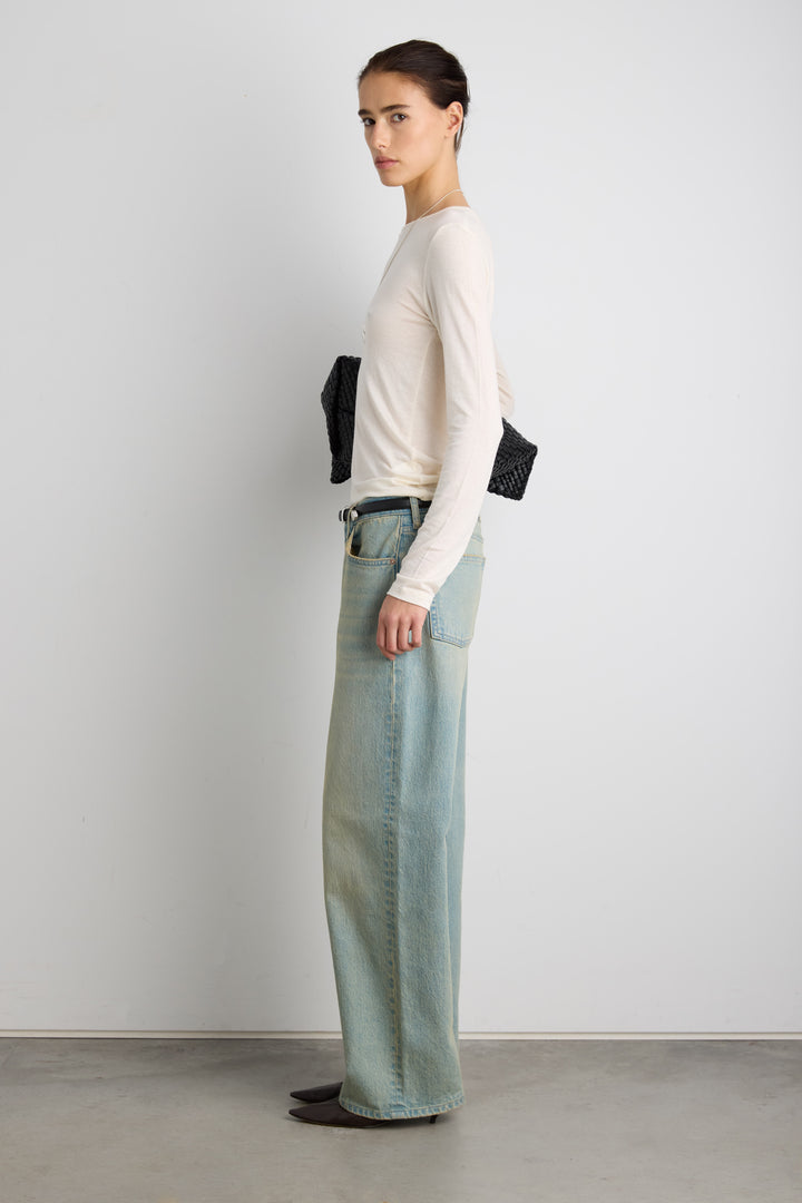 STRAIGHT LEG RELAXED FIT JEAN in Sand Light Wash — alternate angle