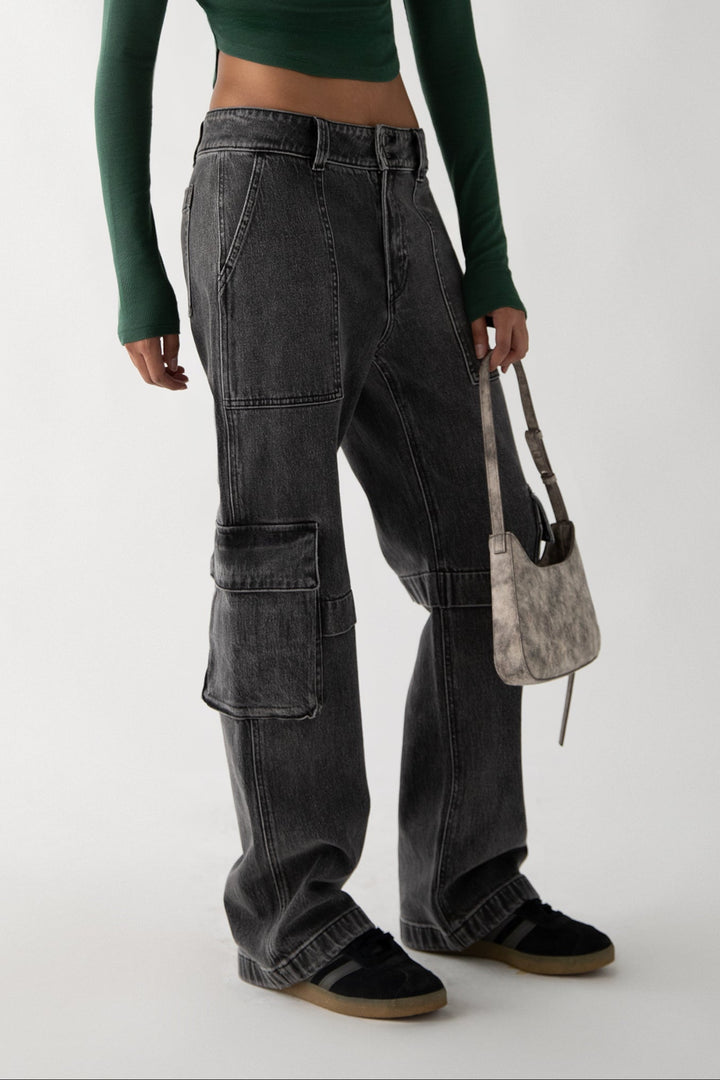 BLACK WASH CARGO JEAN in Washed Black — alternate angle