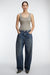 Buttoned waist curved leg jean in dark wash — main image