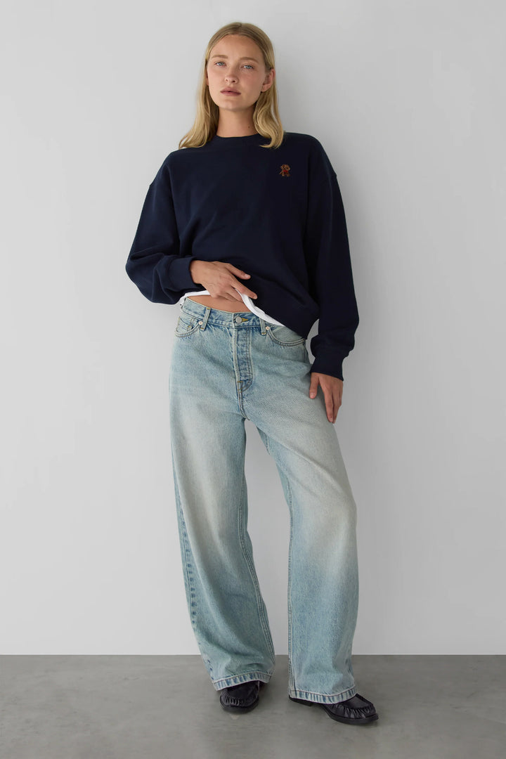 LIGHT WASH MID-RISE WIDE LEG JEAN in GREEN CAST LIGHT WASH — alternate angle