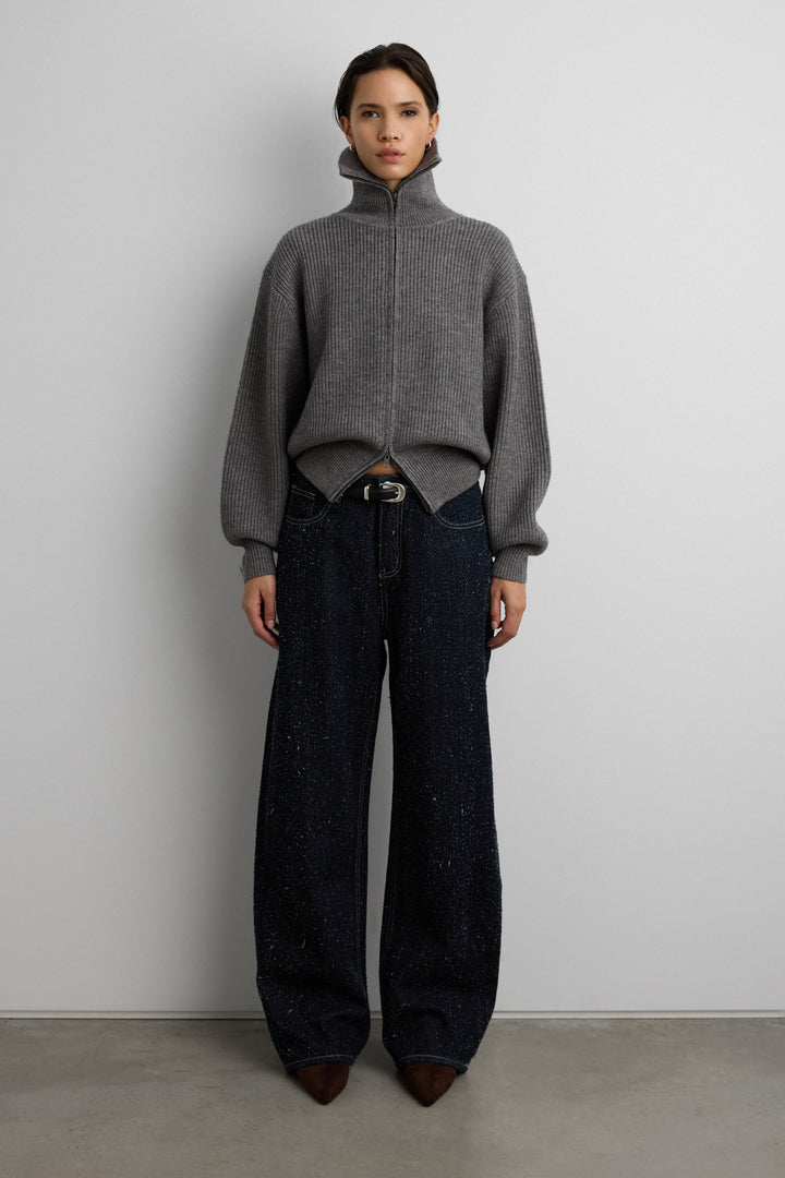 29" BOUCLE TEXTURED BARREL JEAN in Indigo — alternate angle