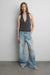 Wide leg jean with front panel detail in light wash — main image