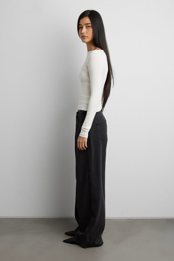 WASHED WIDE LEG JEAN in Black — alternate angle