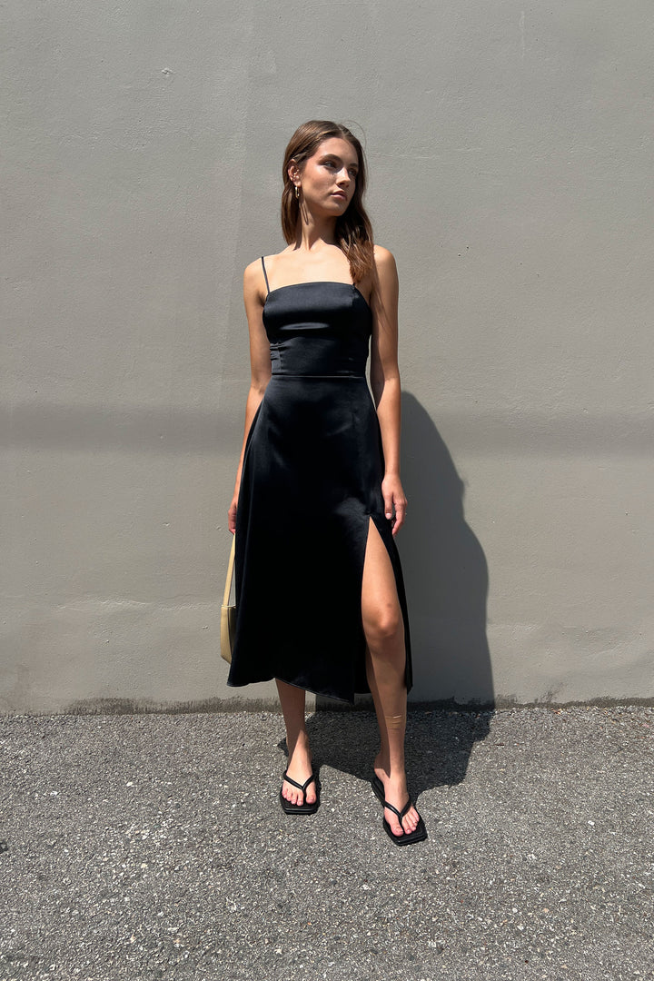 SQUARE NECK OPEN BACK DRESS in Black — alternate angle