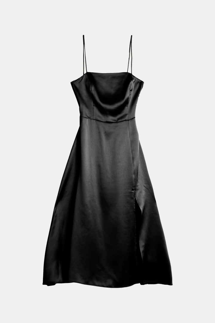 SQUARE NECK OPEN BACK DRESS in Black — alternate angle