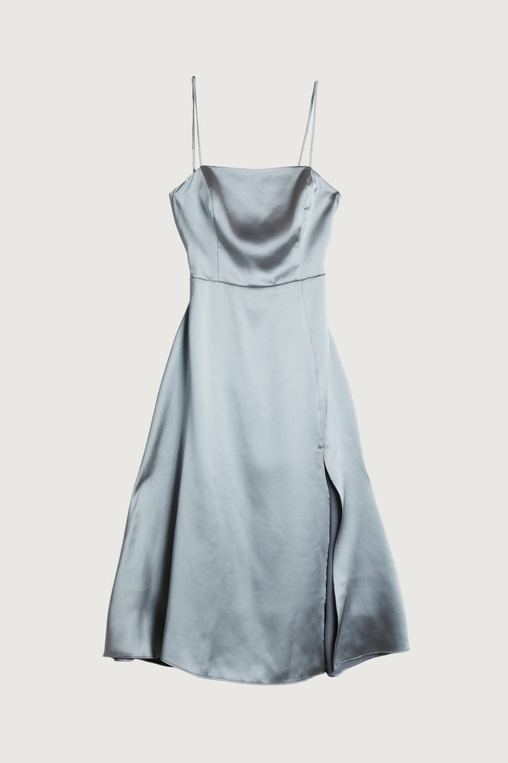 SQUARE NECK OPEN BACK DRESS in Misty Blue — alternate angle