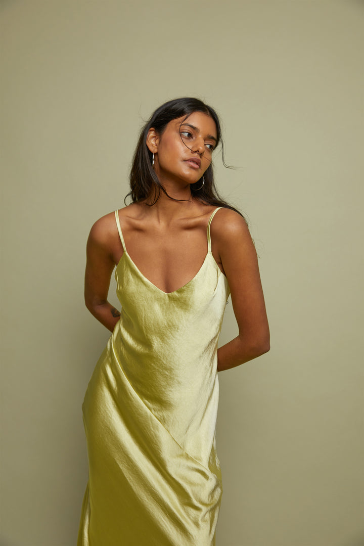 MIDI SLIP DRESS in Beechnut Green — alternate angle
