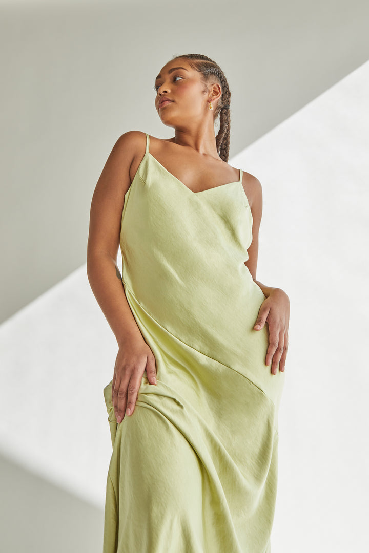 MIDI SLIP DRESS in Beechnut Green — alternate angle