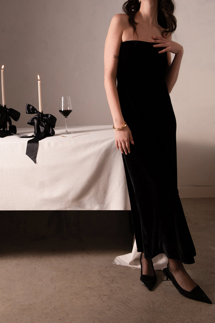 VELVET TUBE MIDI DRESS in Black — alternate angle