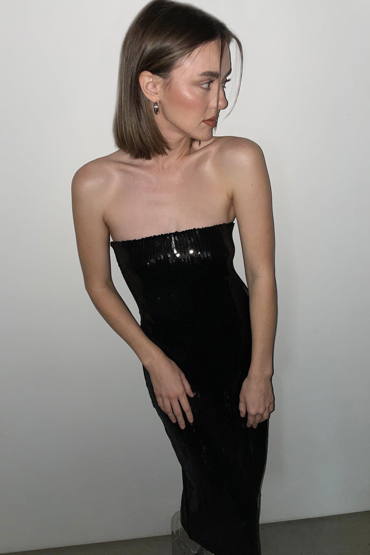 SEQUIN TUBE MIDI DRESS in Black — alternate angle