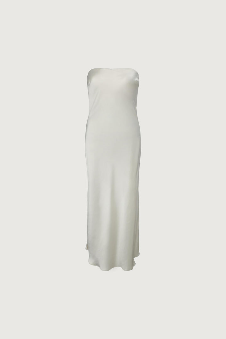 STRAPLESS SATIN DRESS in Cream — alternate angle
